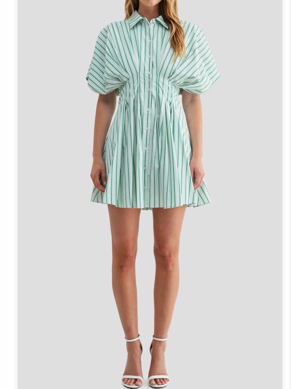 Mila Mae Stripe Pleated Dolman Sleeve Mini Shirtdress S